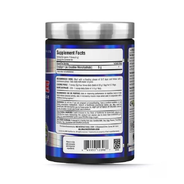 Información nutricional creatina Allmax 400g