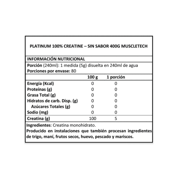 informacion Nutricional Creatina Platinum