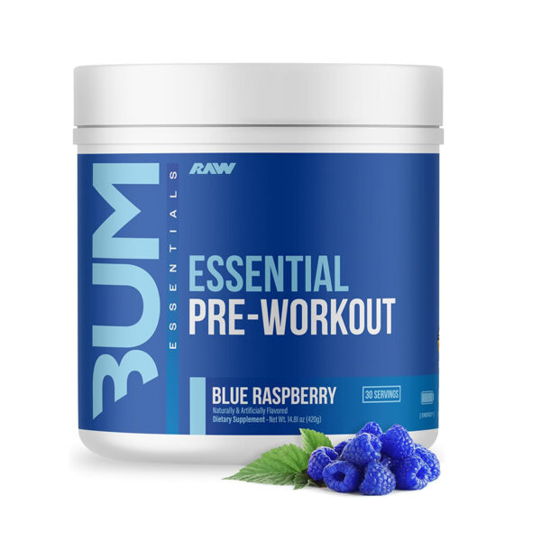 Envase de Pre entreno RAW CBUM sabor Blue Raspberry, 30 servicios.
