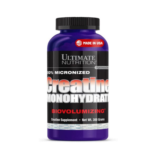 Bote de Creatina Monohidratada Ultimate Nutrition 300 g sin sabor.