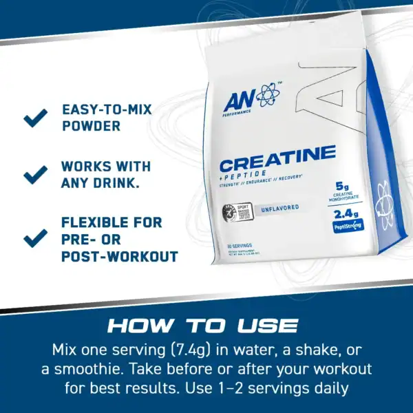 Creatine + Peptide AN Performance 444g sin sabor – Suplemento en polvo con creatina y péptidos vegetales