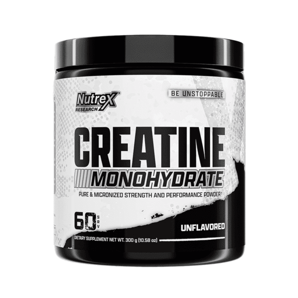 Envase de Creatina Monohidratada Nutrex 300g en polvo, suplemento deportivo para fuerza y recuperación