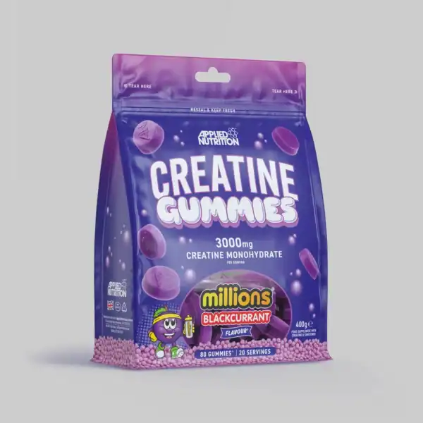 Gomitas de creatina Applied Nutrition sabor grosella negra, 3000 mg de creatina monohidratada por porción. Creatina Gummies