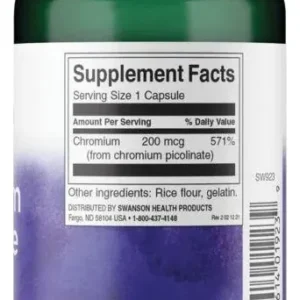 Informacio nutriconal picolinato de cromo swanson