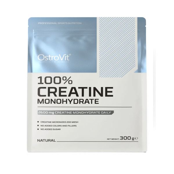 Envase de creatina monohidratada OstroVit 300g en polvo micronizado sin sabor